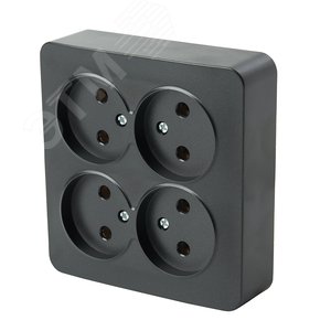 Изображение товара Розетка четырехместная квадратная б/з 250В 10А серия София черный матовый STEKKER (шт)