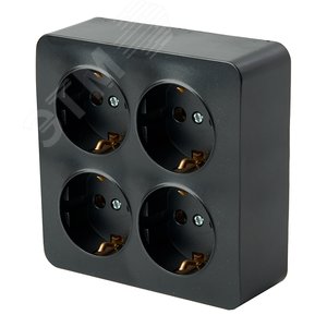 Изображение товара Розетка четырехместная квадратная с/з 250В 10А серия София черный матовый STEKKER (шт)