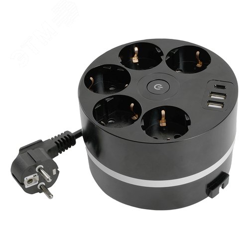 Изображение товара Удлинитель 5-местный с/з 3x1мм2 2.5м 250В 16А 2USB A + C 5V 3.1A Comfort черный (шт)