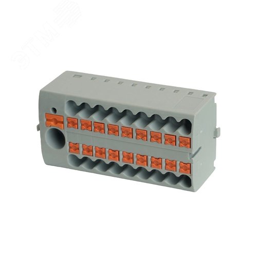 Изображение товара Зажим блок распределительный РТ на 18 точек 2,5мм2 690в 41А интегрированное питание 1 точка серый STEKKER (шт)
