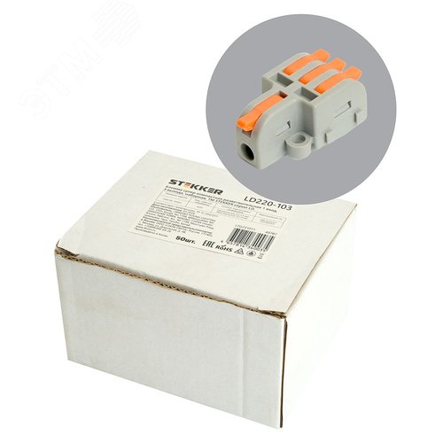 Изображение товара Клемма монтажная наборная для фазных проводников 1 вход 3 выхода STEKKER (шт)