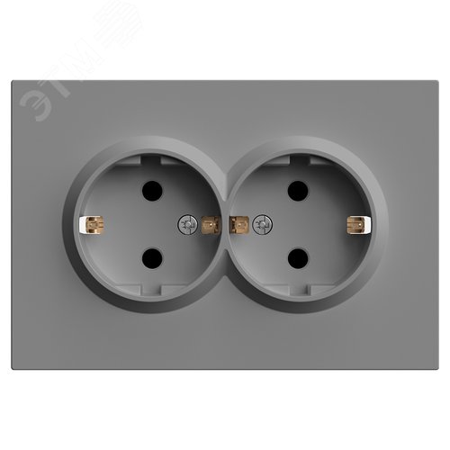 Изображение товара Розетка 2-местная с защитной шторкой с/з, 250В, 16А, серия Эмили, платиново-серый soft touch STEKKER (шт)
