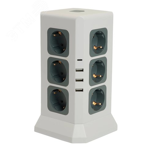 Изображение товара Удлинитель 12-местн с/з 3x1мм2 1.5м 250В 16А 3520Вт 3USB A + 1C 5V 3.4A Comfort белый/серый (шт)