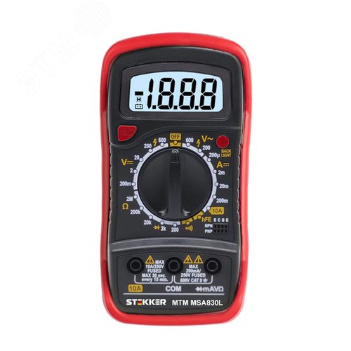 Изображение товара Мультиметр цифровой 1999 отсчетов батарея крона ручная регулировка черный/красный (шт)