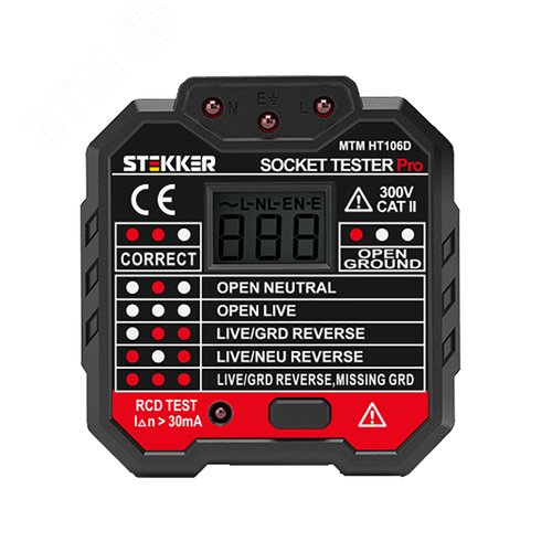 Изображение товара Тестер розеток и УЗО питание от сети 230V черный (шт)