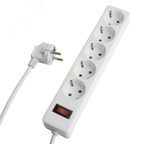 Изображение товара Фильтр сетевой 5-местный с/з 3x1 мм2 3 м 230 В 13 А белый HM20-51-03 (шт)