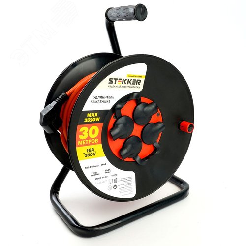 Изображение товара Удлинитель на катушке Standart 4-местный с/з ПВС 3*1.5 16А IP44 30м 29407 STD03-44-30 (шт)