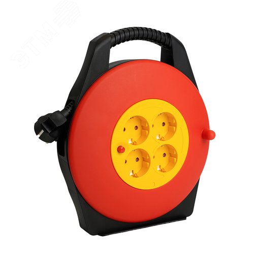 Изображение товара Удлинитель-рулетка с ручкой Standart 4 розетки с/з ПВС 3х1 черный 16 А IP20 10 м STD06-40-50 (шт)