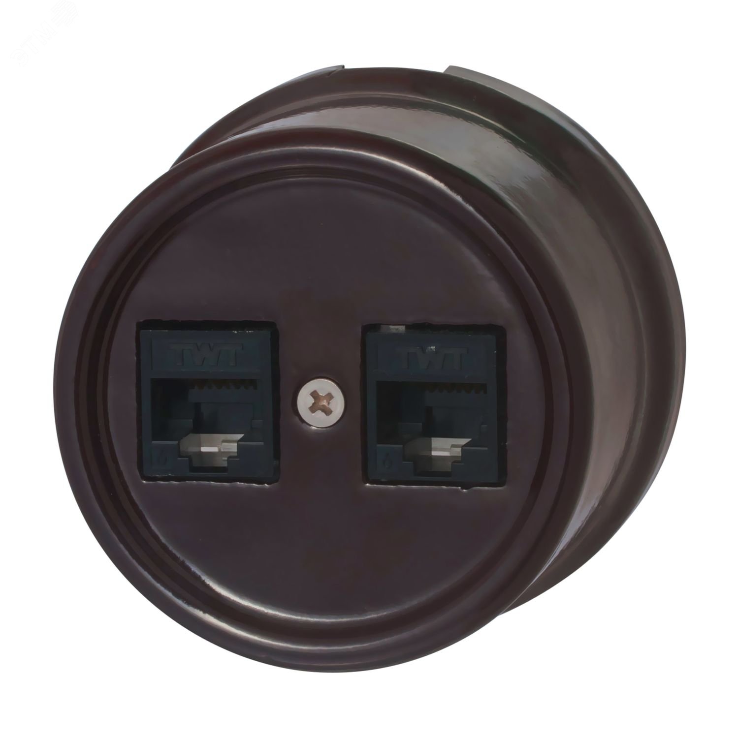 Изображение товара Розетка информационная RJ45 двойная Bironi из керамики Горячий коричневый IP 20