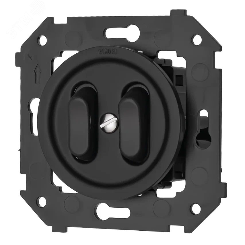 Изображение товара Двухклавишный выключатель Bironi из негорючего пластика 220 В черный матовый