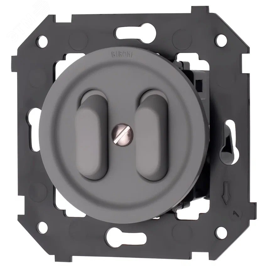 Изображение товара Двухклавишный выключатель Bironi из ударопрочного пластика цвет Титан