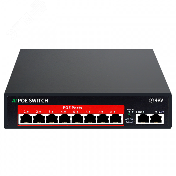 Изображение товара Коммутатор неуправляемый 8x100Мбит/с (RJ45 с PoE+) 2x100Мбит/с (RJ45) Uplink 120Вт (шт)