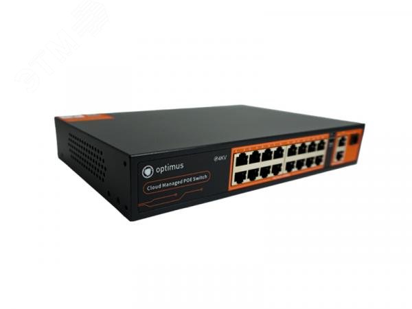 Изображение товара Коммутатор управляемый L2 с обл. упр. 16х100Мбит/с (RJ45 с PoE+) 2х1Гбит/с (RJ45) Uplink 1х1Гбит/с SFP Uplink 240Вт (шт)