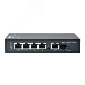 Изображение товара Коммутатор неуправляемый 4 порта RJ45/SFP 10 100 1000 Мб/с PoE 65Вт (шт)