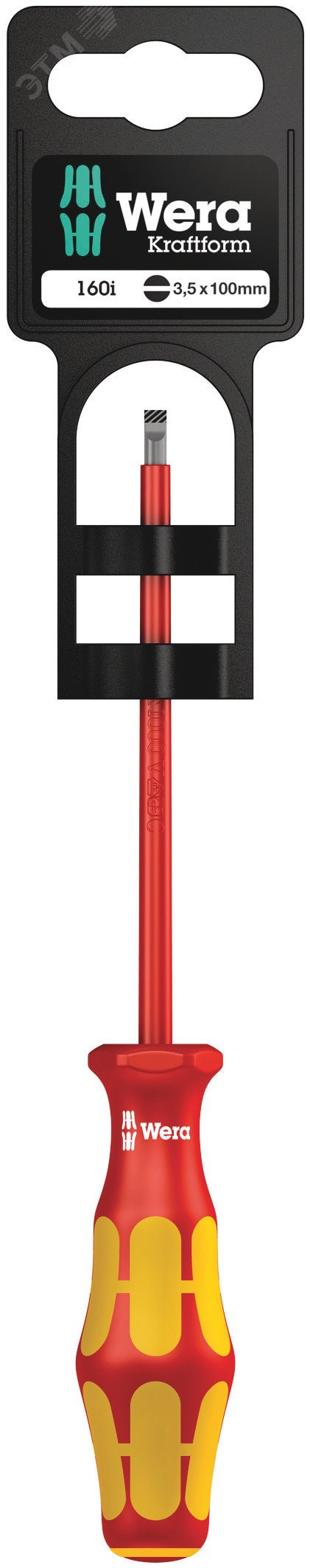 Изображение товара Диэлектрическая шлицевая отвертка Wera SL VDE 160, длина 100 мм, безопасная при работе с напряжение
