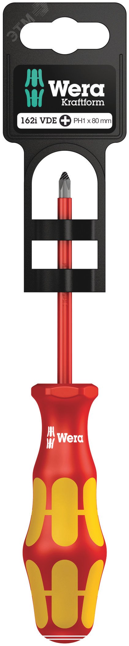 Изображение товара Диэлектрическая крестовая отвертка Wera PH 1X80 мм с держателем-еврослот