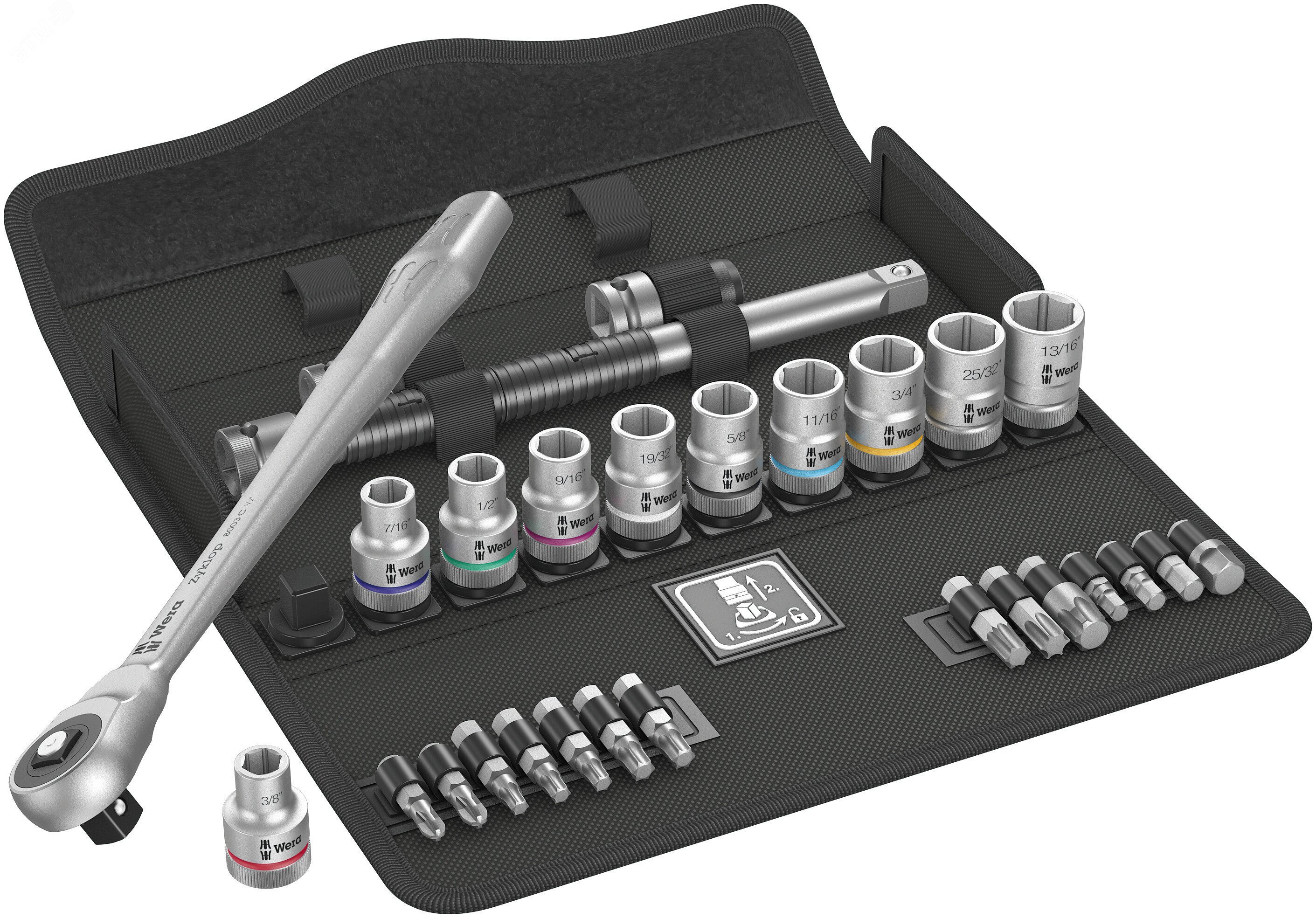 Изображение товара Набор с трещоткой 8100 SC 10 Zyklop Metal Push сдвижной квадрат DR 1/2 28 предметов (шт)