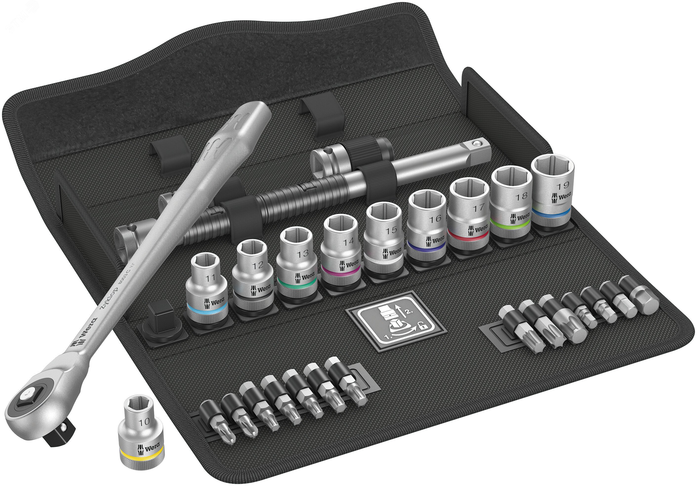 Изображение товара Набор с трещоткой 8100 SC 7 Zyklop Metal Push сдвижной квадрат DR 1/2 28 предметов (шт)