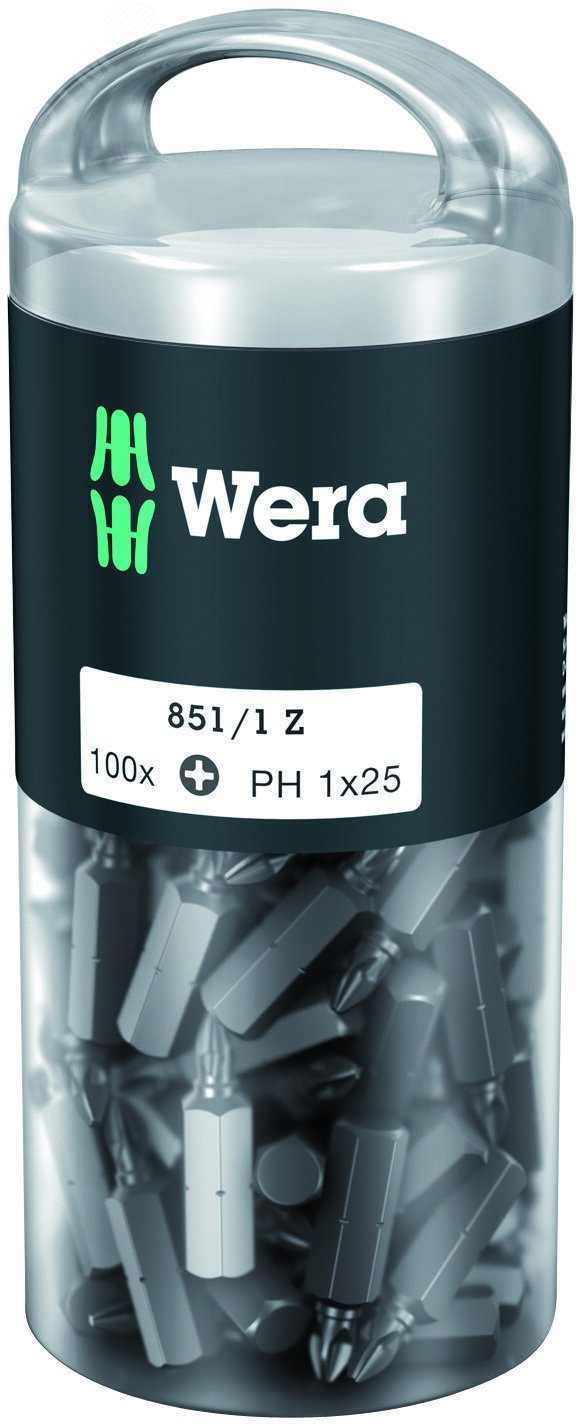 Изображение товара Набор бит Wera 851/1 Z DIY 100 PH 1 с держателем и еврослотом