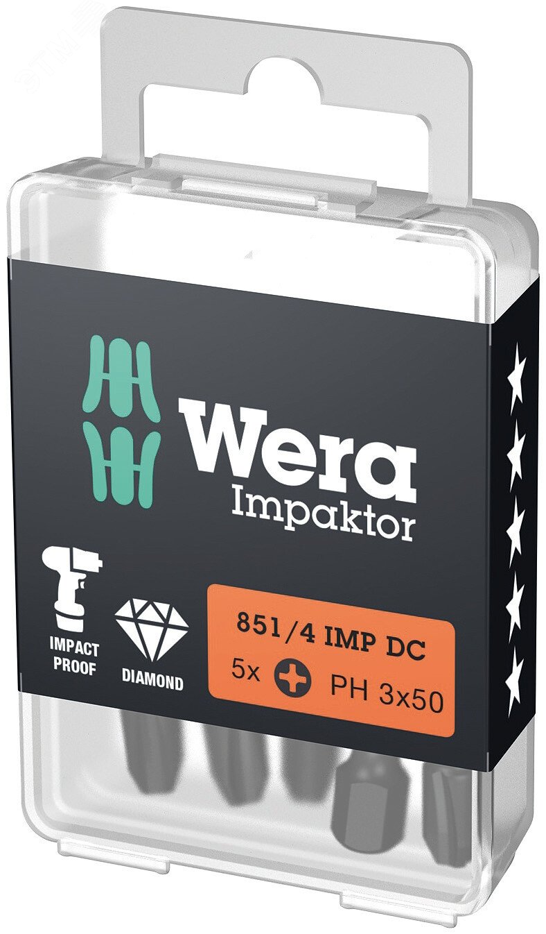 Изображение товара Бита ударная Wera 851/4 IMP DC PH3 с алмазным покрытием