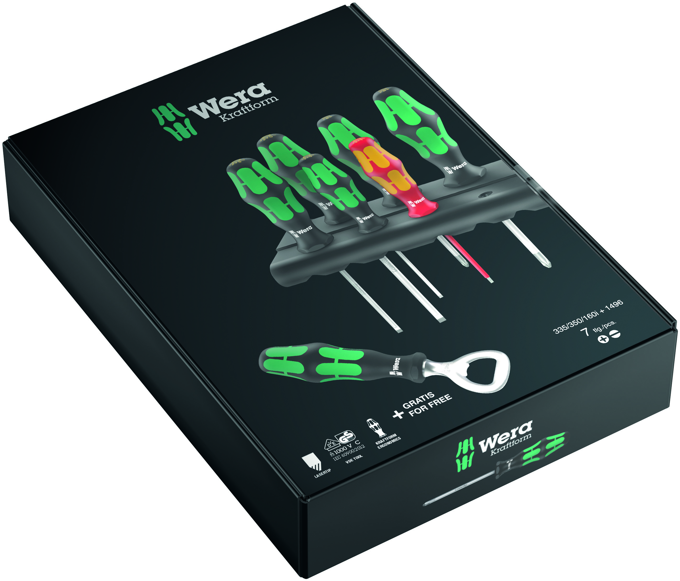 Набор отверток + подставка + открывалка, 7 пр., PH 1-2, SL 3-4-5.5, SL VDE 2.5