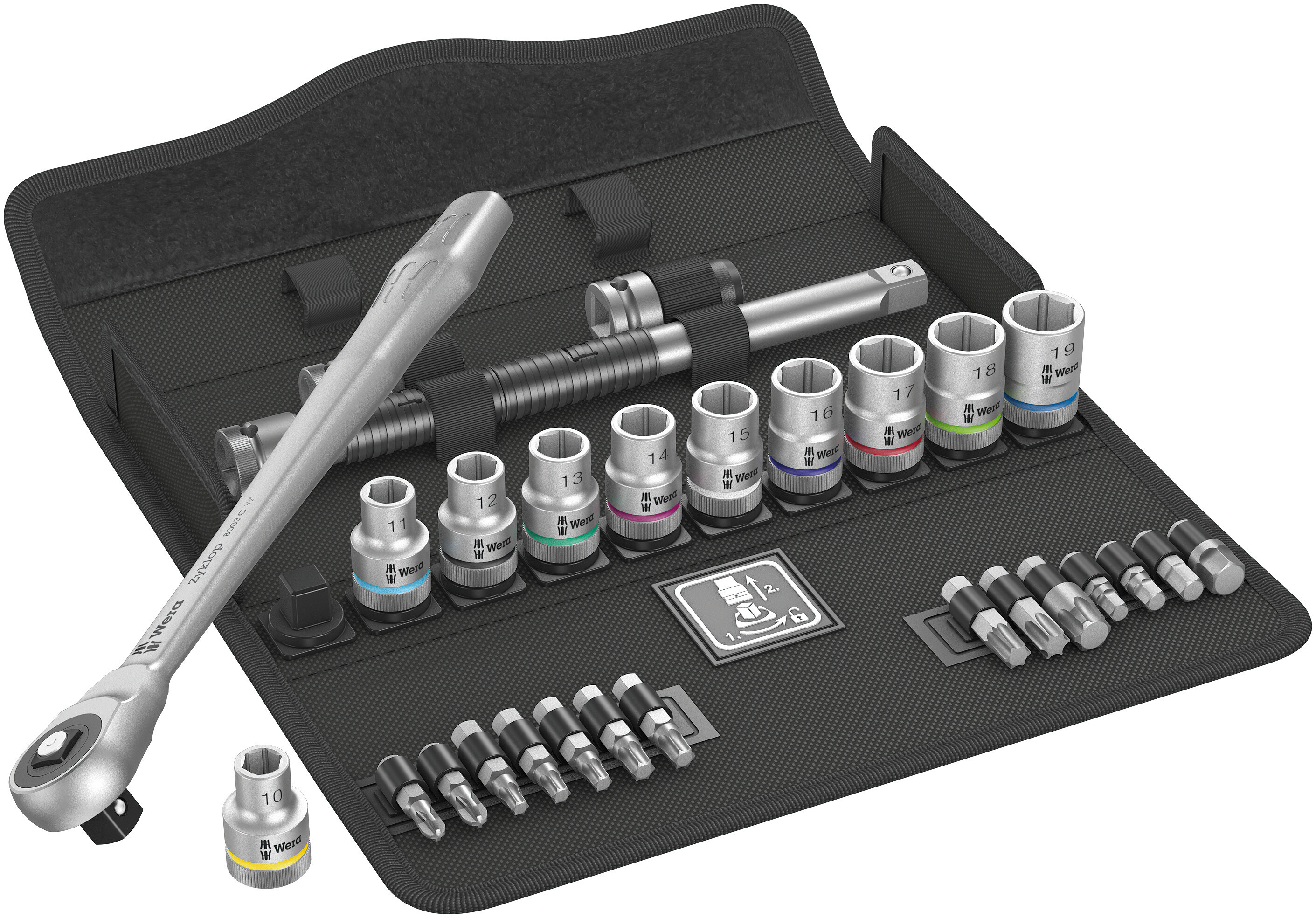 Набор с трещоткой 8100 SC 7 Zyklop Metal Push сдвижной квадрат DR 1/2 28 предметов