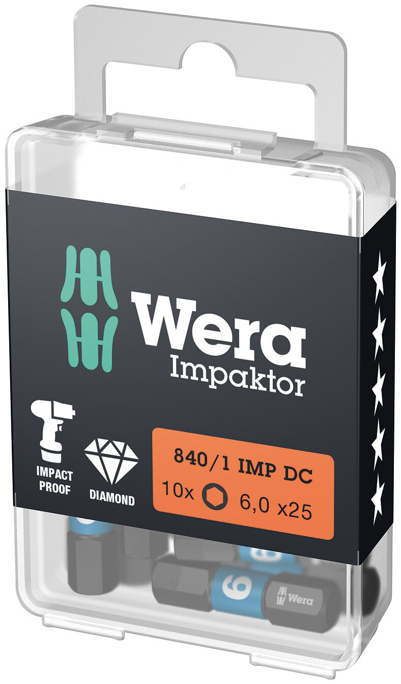 Бита ударная под внутренний шестигранник 840/1 IMP DC Impaktor Hex-Plus алмазное покрытие хвостовик 1/4 C 6.3 6X25 мм
