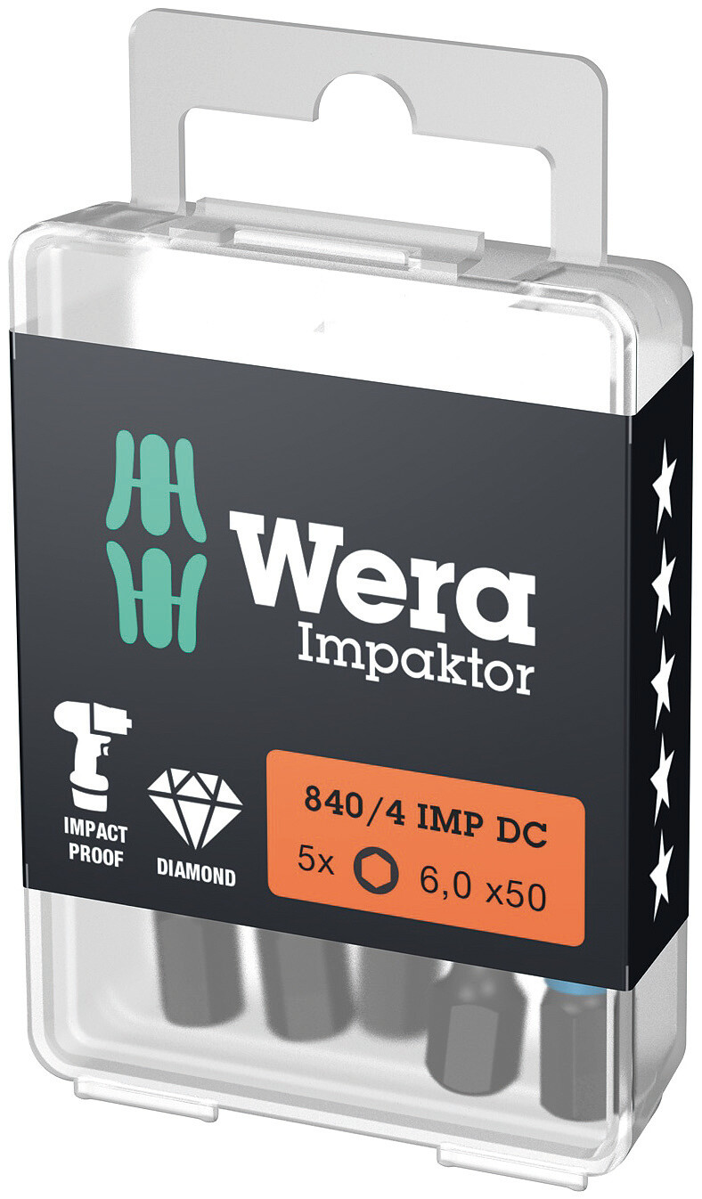 Бита ударная под внутренний шестигранник 840/4 IMP DC Impaktor Hex-Plus алмазное покрытие хвостовик 1/4 E 6.3 6X50 мм