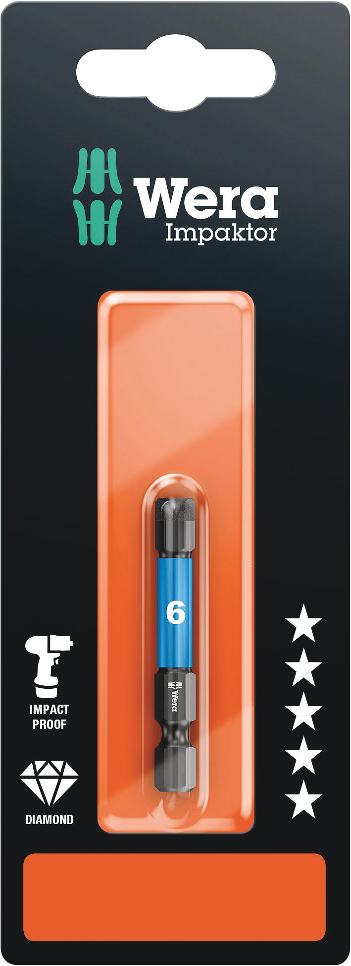 Бита ударная 840/4 IMP DC Impaktor Hex-Plus SB под внутренний шестигранник алмазное покрытие хвостовик шестигранный 1/4 E 6.3 6X50 мм с держателем-еврослот для подвеса