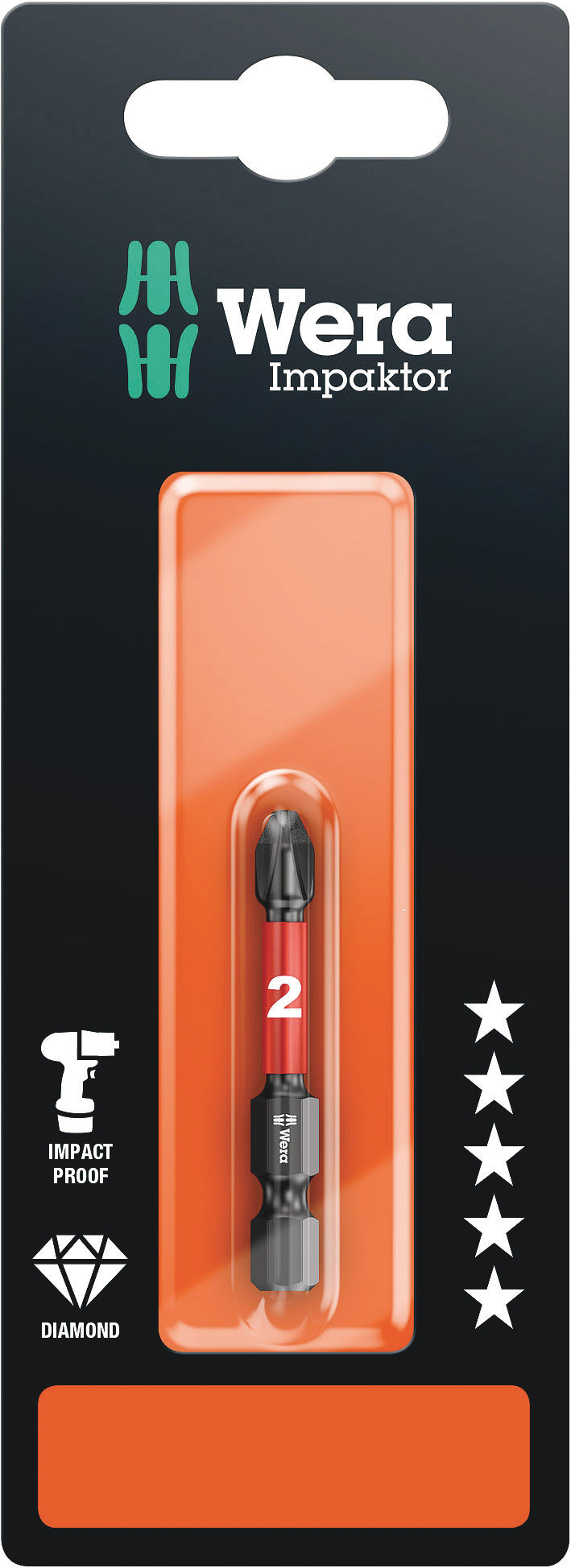 Бита ударная 851/4 IMP DC Impaktor PH SB алмазное покрытие хвостовик 1/4 E 6.3 PH 2X50 мм с держателем-еврослот