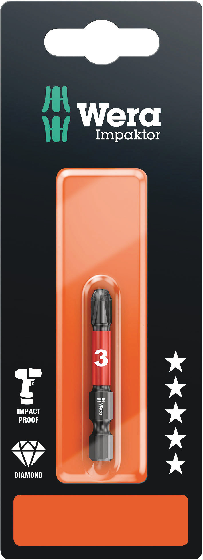 Бита ударная 851/4 IMP DC Impaktor PH SB алмазное покрытие хвостовик шестигранный 1/4 E 6.3 PH 3X50 мм с держателем-еврослот для подвеса