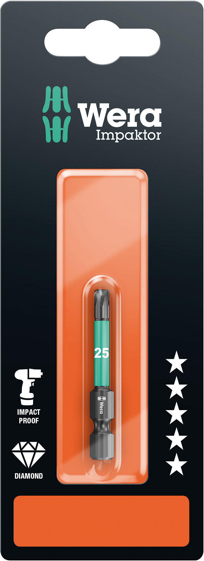 Бита ударная 867/4 IMP DC Impaktor TORX SB алмазное покрытие хвостовик шестигранный 1/4 E 6.3 TX 20X50 мм с держателем-еврослот для подвеса