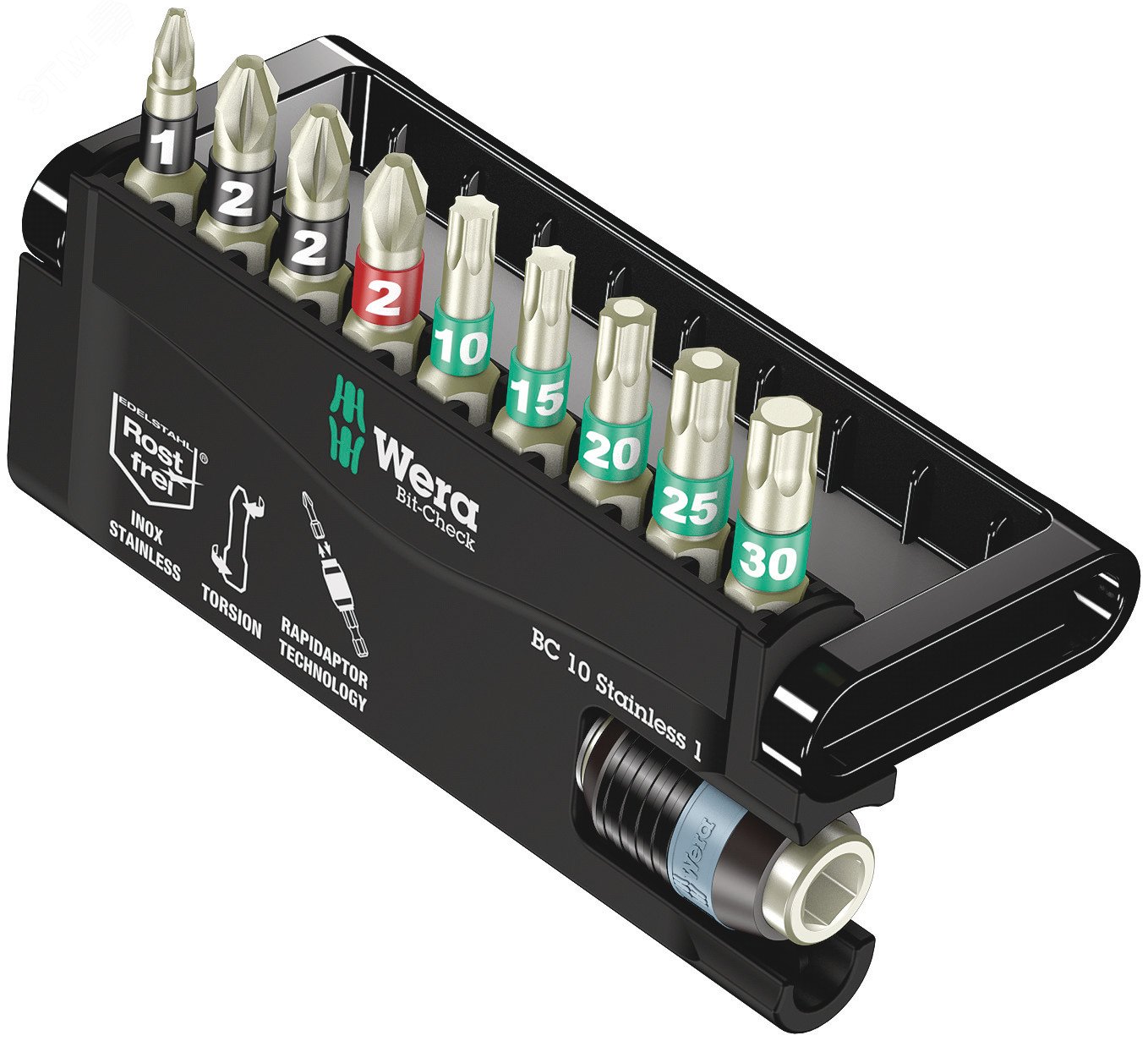 Изображение товара Набор бит с битодержателем Wera Bit-Check 10 Stainless из нержавеющей стали