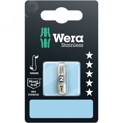 Бита 3855/1 TS PZ SB нержавеющая сталь хвостовик 1/4 C 6.3 PZ 2X25 мм с держателем-еврослот - фото 1