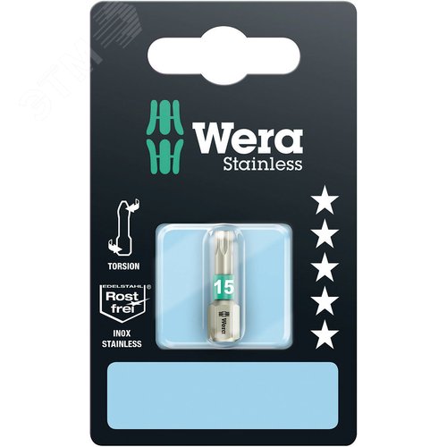 Бита 3867/1 TS TORX SB нержавеющая сталь хвостовик шестигранный 1/4 C 6.3 TX 15X25 мм с держателем-еврослот для подвеса - фото 1