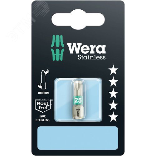 Бита 3867/1 TS TORX SB нержавеющая сталь хвостовик шестигранный 1/4 C 6.3 TX 25X25 мм с держателем-еврослот для подвеса - фото 1