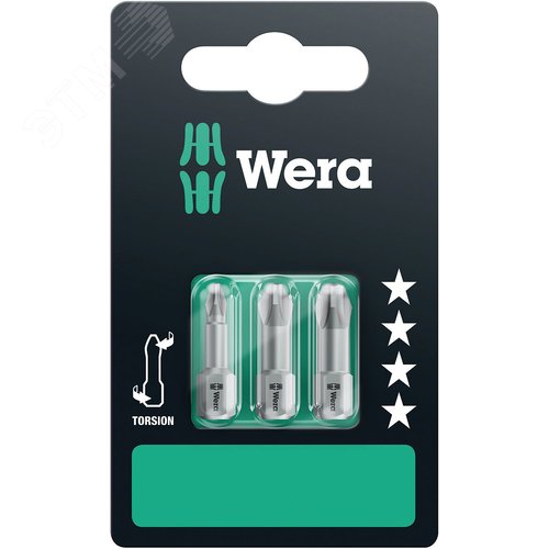 Бита торсионная 851/1 TZ PH SB вязкая твердость хвостовик 1/4 C 6.3 3 шт PH 1x25 PH 2x25 PH 3x25 с держателем-еврослот - фото 1