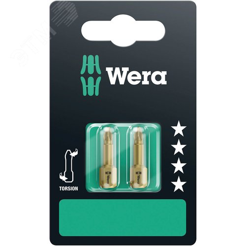 Бита 855/1 TiN PZ SB сверхтвердое покрытие нитридом титана хвостовик 1/4 C 6.3 2 шт PZ 1X25 мм с держателем-еврослот - фото 1