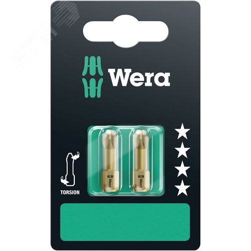 Бита 855/1 TiN PZ SB сверхтвердое покрытие нитридом титана хвостовик 1/4 C 6.3 2 шт PZ 2X25 мм с держателем-еврослот - фото 1