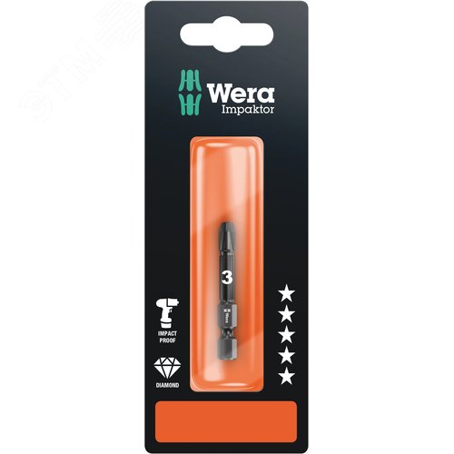 Бита ударная 855/4 IMP DC Impaktor PZ SB алмазное покрытие хвостовик 1/4 E 6.3 PZ 3X50 мм с держателем-еврослот - фото 1