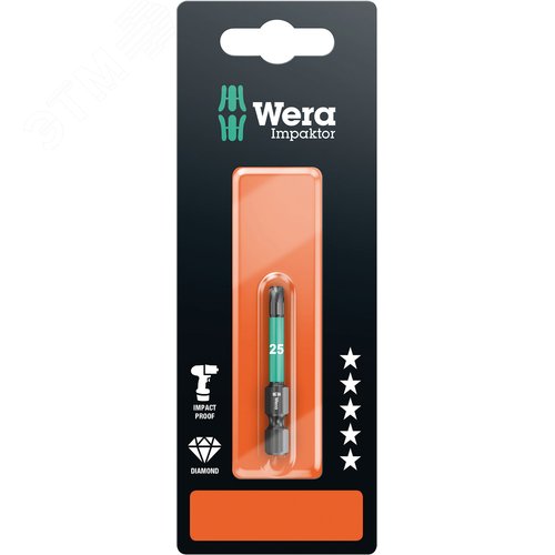 Бита ударная 867/4 IMP DC Impaktor TORX SB алмазное покрытие хвостовик шестигранный 1/4 E 6.3 TX 20X50 мм с держателем-еврослот для подвеса - фото 1