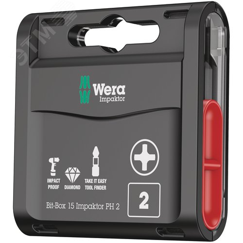 Набор бит ударных 851/1 IMP DC Impaktor Bit-Box 15 PH 2 алмазное покрытие хвостовик шестигранный 1/4 C 6.3 15 предметов комплектация: 15x 851/1 IMP DC Impaktor Насадки PH 2X25 мм - фото 1