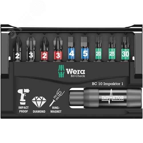 Набор ударных бит с битодержателем Bit-Check 10 Impaktor 1 10 предметов - фото 2