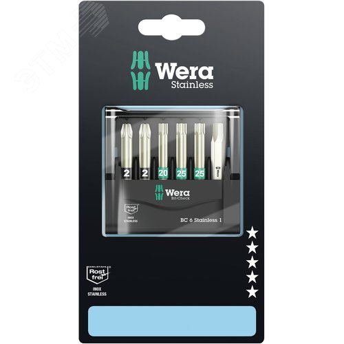 Набор бит с битодержателем Bit-Check 6 Stainless 1 SB нержавеющая сталь 6 предметов с держателем-еврослот - фото 1