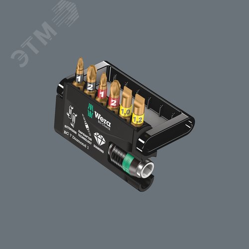 Набор бит с битодержателем Bit-Check 7 Diamond 1 SB алмазное покрытие 7 предметов с держателем-еврослот - фото 3