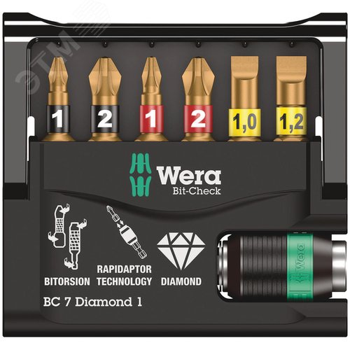 Набор бит с битодержателем Bit-Check 7 Diamond 1 алмазное покрытие 7 предметов - фото 2