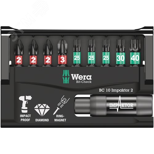 Набор ударных бит с битодержателем Bit-Check 10 Impaktor 2 10 предметов - фото 2
