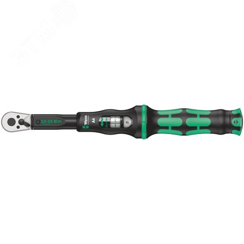 Ключ динамометрический с трещоткой с реверсом шестигранник 1/4 2.5-25 Нм погрешность ± 4% 290 мм. Click-Torque A 6 - фото 1