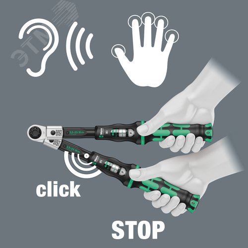 Ключ динамометрический для сменных насадок гнездо 9x12 мм 25-25 Нм погрешность ± 4% 283 мм. Click-Torque X 1 - фото 7