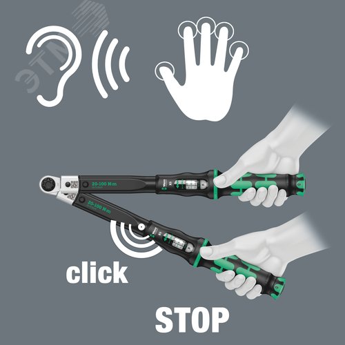 Ключ динамометрический для сменных насадок гнездо 9x12 мм 20-100 Нм погрешность ± 3% 372 мм. Click-Torque X 3 - фото 7